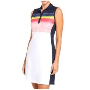 Callaway Womens Striped Golf Polo Dress Navy Blue White XL Opti Dry EUC Athletic